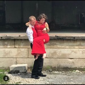 Open back red prom dress